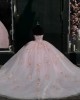 Strapless Pearl Pink Quinceanera Dress Lace Beaded Sweet 16 Dress