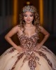 Strapless Champagne Quinceanera Dress Sleeveless Sweet 15 Gowns Sequin Wear Pageant Lace Appliques Sweetheart Neck Vestidos De 15 Anos