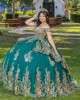 Sweetheart Neck Emerald Green Quinceanera Dress Sweet 15 Birthday Party Gown Sequin XV Anos Lace Appliques Off Shoulder Vestidos De 15 Anos