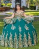 Sweetheart Neck Emerald Green Quinceanera Dress Sweet 15 Birthday Party Gown Sequin XV Anos Lace Appliques Off Shoulder Vestidos De 15 Anos