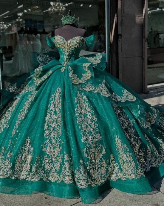 Sweetheart Neck Emerald Green Quinceanera Dresses Ball Gown Sparkly Sweet 16 Dresses 15 Anos