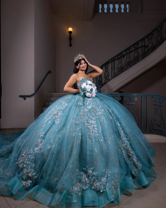 Sweetheart Neck Quinceanera Dress Aqua Blue Vestidos De 15 Anos Sleeveless Sequin Sweet 15 Gowns With 3D Flowers