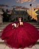 Sweetheart Neck Quinceanera Dress Red Vestidos De 15 Anos Off Shoulder Sequin Sweet 15 Gowns With 3D Flowers