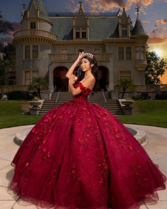 Sweetheart Neck Quinceanera Dress Red Vestidos De 15 Anos Off Shoulder Sequin Sweet 15 Gowns With 3D Flowers