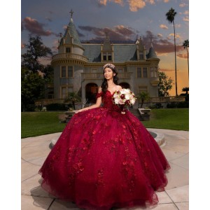 Sweetheart Neck Quinceanera Dress Red Vestidos De 15 Anos Off Shoulder Sequin Sweet 15 Gowns With 3D Flowers