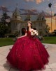 Sweetheart Neck Quinceanera Dress Red Vestidos De 15 Anos Off Shoulder Sequin Sweet 15 Gowns With 3D Flowers