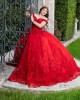 Sweetheart Neck Vestidos De 15 Anos Red Quinceanera Dress Off Shoulder Sweet 15 Gowns With 3D Flowers