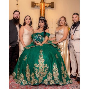 Tiered Emerald Green Quinceanera Dress Sweetheart Neck  Off Shoulder Vestidos De 15 Anos Sequin Girls Princess Dress