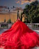 Tiered Off Shoulder Quince Dress Red Vestidos De 15 Anos Sweetheart Neck Birthday Party Dress