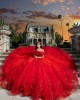 Tiered Off Shoulder Quince Dress Red Vestidos De 15 Anos Sweetheart Neck Birthday Party Dress