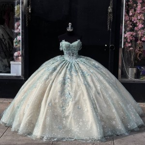 Tulle Shiny Quinceanera Dresses Online Floor Length Birthday Gown