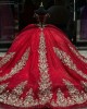 V Neck Red Quince Dress Lace Appliques Wear Pageant Off Shoulder Vestidos De 15 Anos Sequin Instagram Gowns