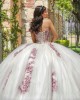 Pink Quinceanera Dress Jacket Sleeveless Pearl Lace Appliques Birthday Party Gowns Crystal V Neck Crystal Girls Ball Gown Sweet 16 Dresses