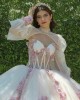 Pink Quinceanera Dress Jacket Sleeveless Pearl Lace Appliques Birthday Party Gowns Crystal V Neck Crystal Girls Ball Gown Sweet 16 Dresses