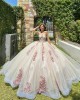 Pink Quinceanera Dress Jacket Sleeveless Pearl Lace Appliques Birthday Party Gowns Crystal V Neck Crystal Girls Ball Gown Sweet 16 Dresses