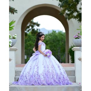 White On Lilac Vestidos De 15 Anos Sweetheart Neck Quinceanera Dress Sequin Off Shoulder Sweet 15 Gowns With Bow