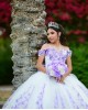 White On Lilac Vestidos De 15 Anos Sweetheart Neck Quinceanera Dress Sequin Off Shoulder Sweet 15 Gowns With Bow