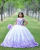 White On Lilac Vestidos De 15 Anos Sweetheart Neck Quinceanera Dress Sequin Off Shoulder Sweet 15 Gowns With Bow