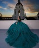 Cape Sleeve Sweetheart Neckline Rhinestone Sequins Emerald Green Quinceanera Dresses