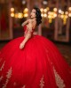 Long Sleeve Metallic Sequin Beading Red And Gold Quinceanera Dress With Multi Color Crystals