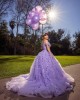 Off Shoulder Beading Lace Appliques Lavender Quinceanera Dresses With 3D Floral Appliqués