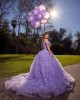 Off Shoulder Beading Lace Appliques Lavender Quinceanera Dresses With 3D Floral Appliqués