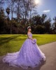 Off Shoulder Beading Lace Appliques Lavender Quinceanera Dresses With 3D Floral Appliqués