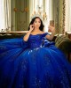 Off Shoulder Bow Sequin Royal Blue Quinceanera Dress