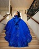 Off Shoulder Bow Sequin Royal Blue Quinceanera Dress