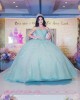 Off Shoulder Cape Sleeve Lace Appliques Mint Green Quinceanera Dresses