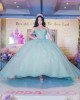 Off Shoulder Cape Sleeve Lace Appliques Mint Green Quinceanera Dresses