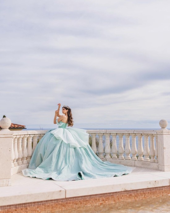 Off Shoulder Sweetheart Neckline Beaded Mint Green Quinceanera Dresses