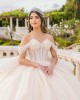 Off Shoulder Sweetheart Neckline Beaded Nude Quinceanera Dresses