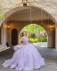 Off Shoulder Sweetheart Neckline Beaded Purple Quinceanera Dresses