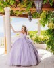 Off Shoulder Sweetheart Neckline Beaded Purple Quinceanera Dresses