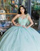 Off Shoulder Sweetheart Neckline Beading Lace Appliques Mint Green Quinceanera Dresses