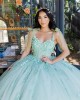 Off Shoulder Sweetheart Neckline Beading Lace Appliques Mint Green Quinceanera Dresses