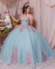 Off Shoulder Sweetheart Neckline Crystals Lace Appliques Aqua Quinceanera Dresses