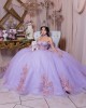 Off Shoulder Sweetheart Neckline Crystals Lace Appliques Lilac Quinceanera Dresses