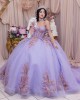 Off Shoulder Sweetheart Neckline Crystals Lace Appliques Lilac Quinceanera Dresses