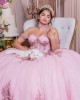 Off Shoulder Sweetheart Neckline Crystals Lace Appliques Pink Quinceanera Dresses