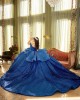 Off Shoulder Sweetheart Neckline Jeweled Metallic Sequin Navy Blue Quinceanera Dresses