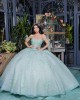 Off Shoulder Sweetheart Neckline Lace Appliques Mint Green Quinceanera Dresses