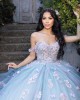 Off Shoulder Sweetheart Neckline Light Blue Quinceanera Dresses With Color Butterfly