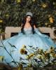 Sweetheart Neckline Lace Appliqued Long Sleeve Light Blue Quinceanera Dress