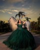 Sweetheart Neckline Lace Appliques Metallic Sequins Emerald Green Quinceanera Dress