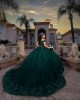 Sweetheart Neckline Lace Appliques Metallic Sequins Emerald Green Quinceanera Dress