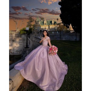 Sweetheart Neckline Off Shoulder Beading Sequins Pink Quinceanera Dresses