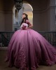 Sweetheart Neckline Off Shoulder Lace Appliques Violet Quinceanera Dresses With Bow