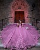 Sweetheart Neckline Off Shoulder Lace Appliques Violet Quinceanera Dresses With Bow